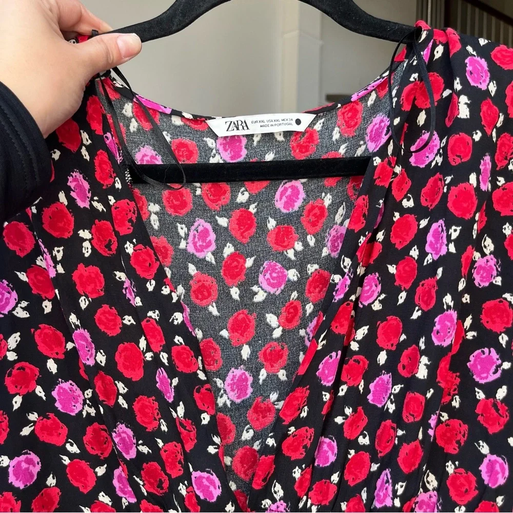 Zara Red Pink Floral Maxi Dress Romantic Cottagecore Boho Spring Whimsigoth - Picture 8 of 14